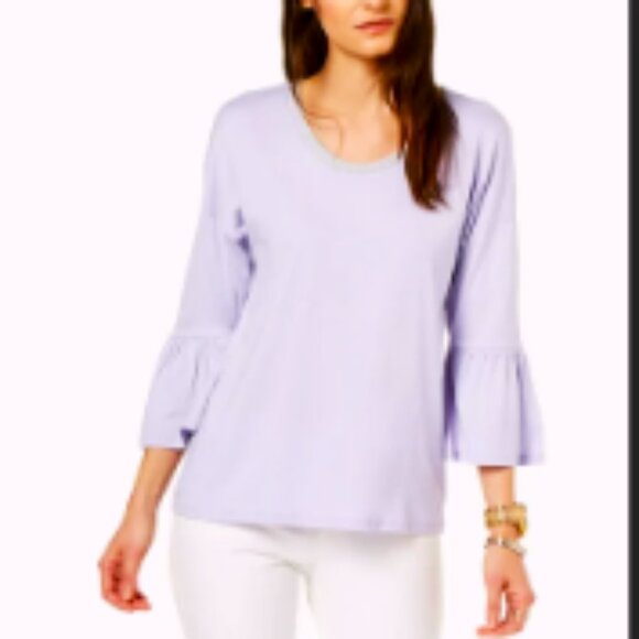 New Michael Kors Light Lilac Purple w/ Silver Shimmery Trim Bell Sleeve Top M - Picture 2 of 9